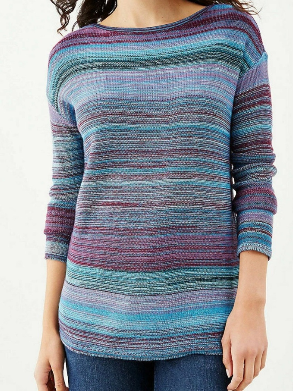 J. Jill Pullover Tunic Sweater purple blue ombre striped wool blend Large
